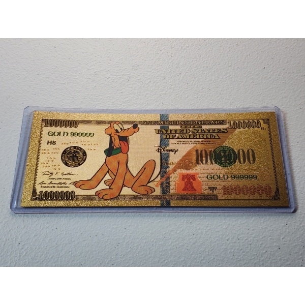 Rare Disney Pluto Gold Foil .999999 - 24K Gold Note In Protective Holder - Mint Condition