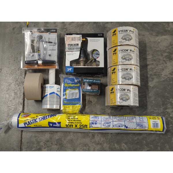 Four New Rolls Of Vycor Plus, 10''x25' Plastic Sheeting, Bundling Wrap, Pressure Reducing Valve & Mo