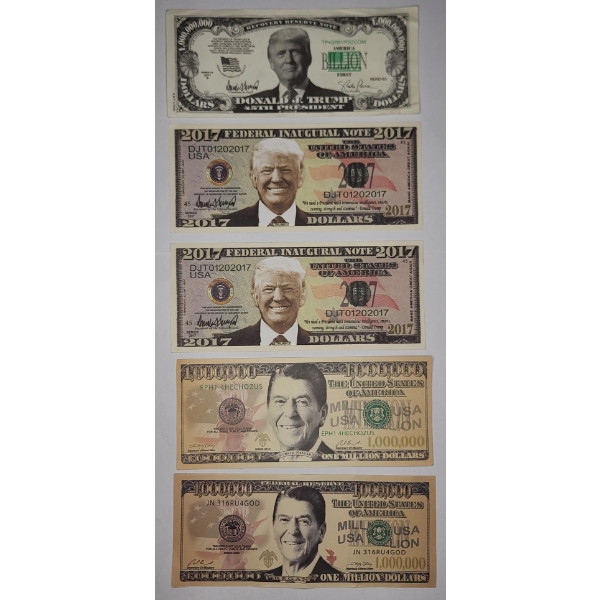 (5) Collectible Novelty Presidential Bills Featuring Donald Trump & Ronald Reagan