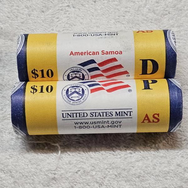 Two original, uncirculated United States Mint Rolls of 2009 American Samoa Quarters AFV $20.00