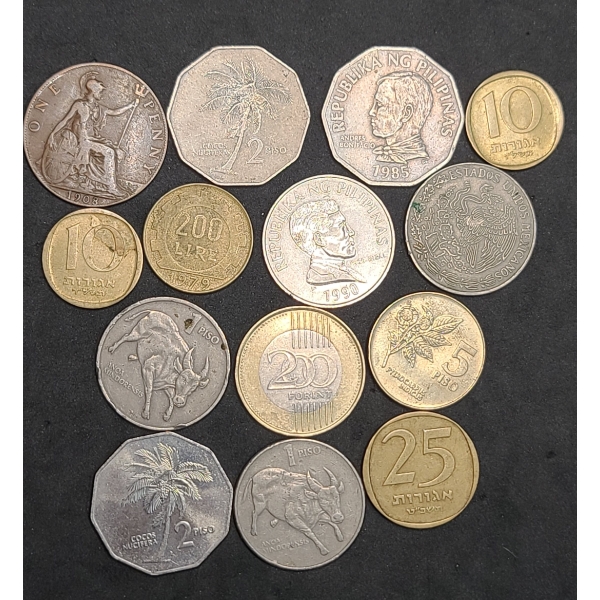 Assorted Foreign Coins - Britain, Philippines, Mexico