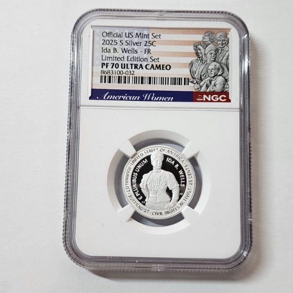 NCG Graded PF70 ULTRA CAMEO Official US Mint Set 2025-S Silver Ida B. Wells - FR Silver Quarter 