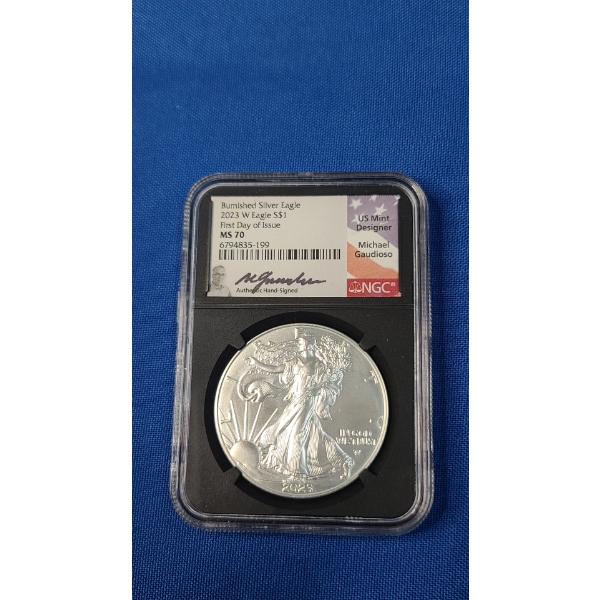 2023-W NGC MS70 Burnished First Day Of Issue 1 oz .999 Fine Silver American Eagle - Signed