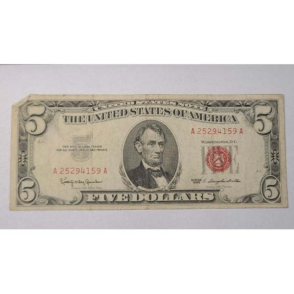 United States Series 1963 $5 Red Seal Bank Note With Granahan And Dillon Signatures - Face Value: $5