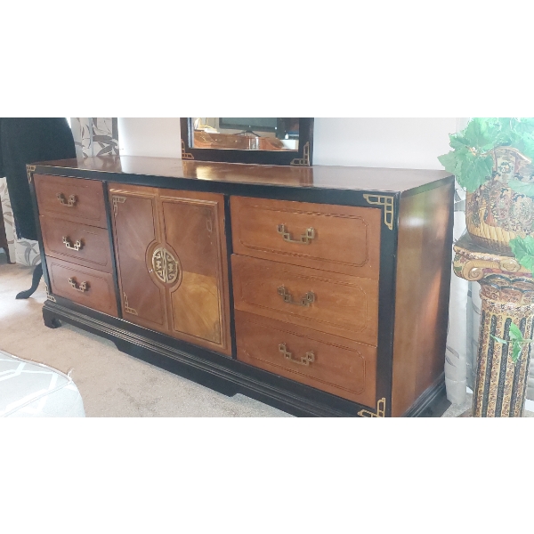 Matching Ladies Oriental Themed Dresser & Mirror