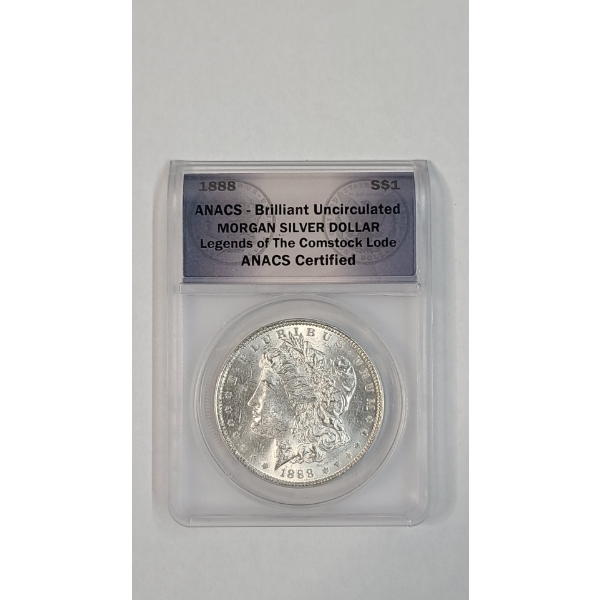 ANACS Certified 1888 BRILLIANT UNCIRCULATED 90% Silver Morgan Dollar 