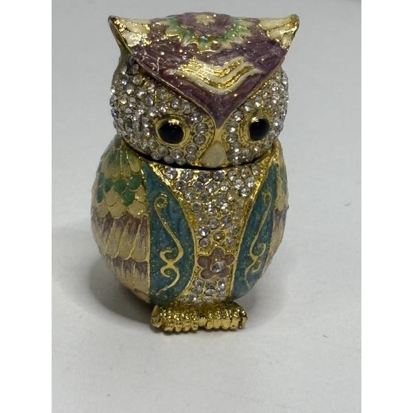 Bejeweled owl trinket box - ~2.5"