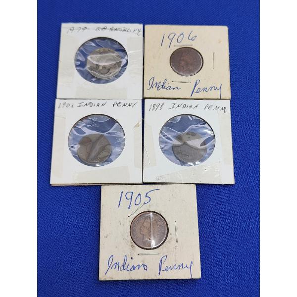 Assorted U.S. Coins Including (1) Buffalo Nickel and (4) Indian Head Cents