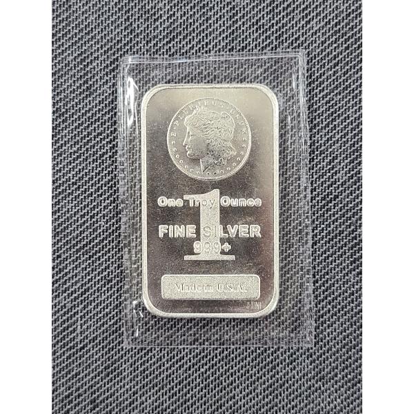 One Troy Ounce .999 Fine Silver Bar Featuring Morgan Dollar Design