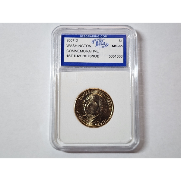 2007-D Washington Commemorative $1 Coin FDOI - IGS MS-65
