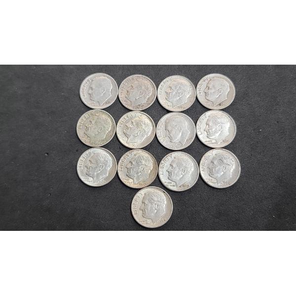 Assorted Years 90% Silver Roosevelt Dimes - Face Value: $1.30