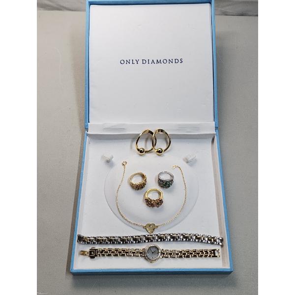 Gorgeous Assortment of Fashion Jewelry: 3 Rings, Bracelets, Watch, Earrings