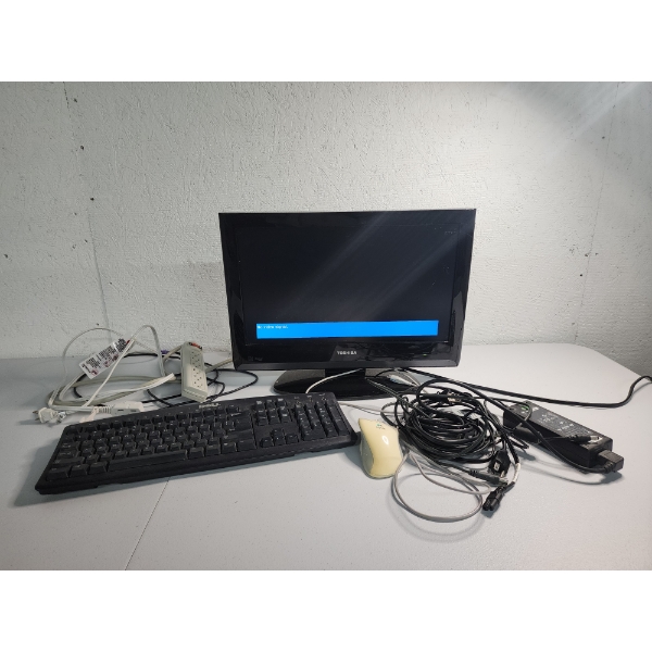 Toshiba 18in TV (no remote), Dell Keyboard, Logitech Mouse, Laptop Charger, Power Strips 