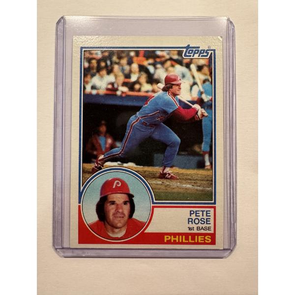 1983 Pete Rose Phillies Topps Baseball Card In Protective Holder - Great Condition