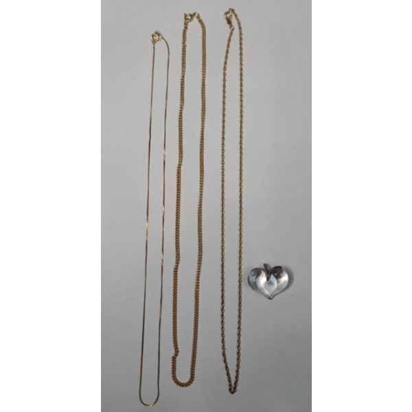 Collection Of Gold Filled Asssorted Size Necklaces & Bubble Heart Pendant - Total Weight: 8.6g