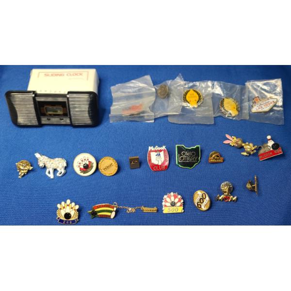 Assorted Lot Of Pins & Sliding Quartz Clock