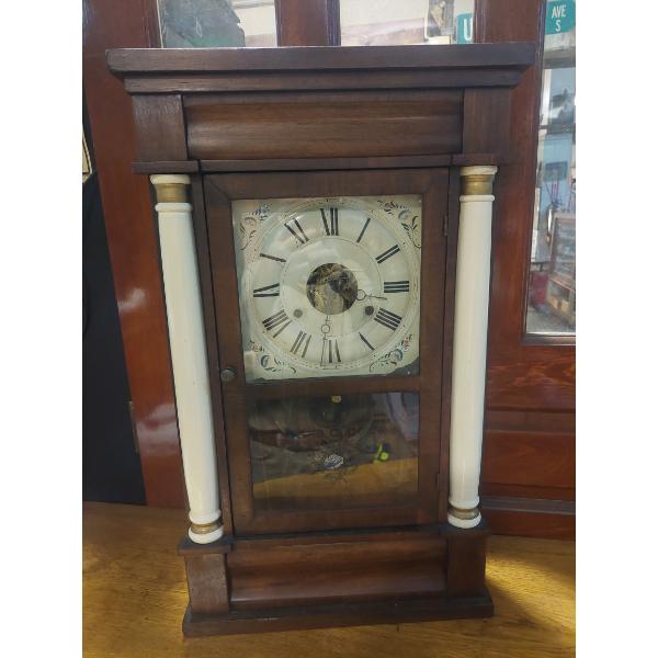Antique Seth Thomas Floral Paneled 25" x 15" Wood Weight Driven Clock - With Chime - See Pics