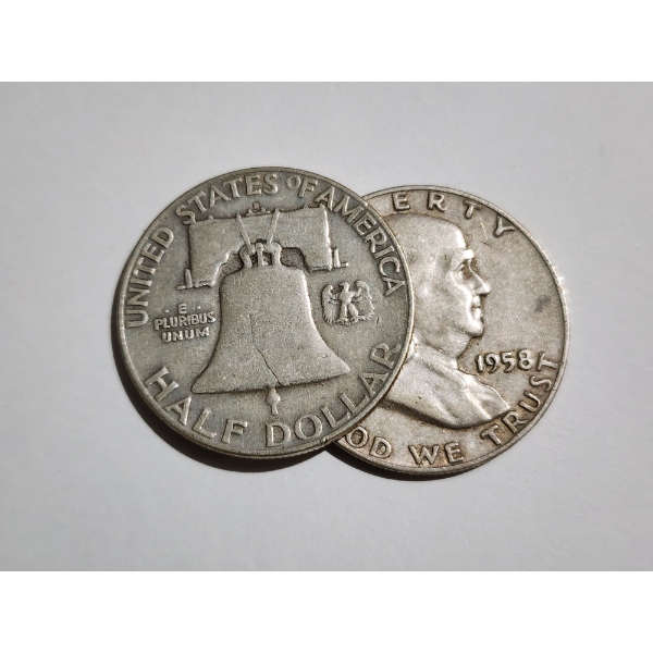 Two United States 90% Silver Franklin Half Dollars ~ $1.00 Face Value