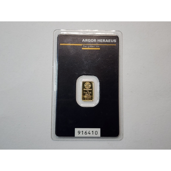 Argor-Heraeus Switzerland 1 Gram 999.9 Fine Gold Bar in Sealed Package