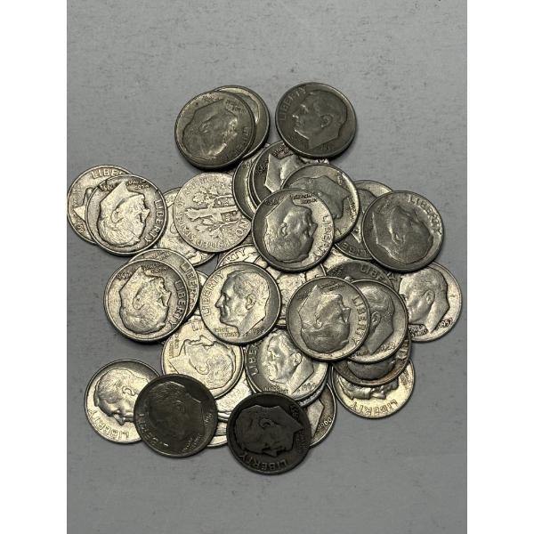 Lot of 40 90% Silver, Assorted Year, Roosevelt Dimes FV $4.00