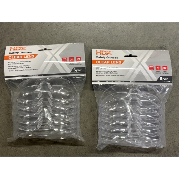 Two Packs - HDX Safety Glasses - Clear Lens - 6 In Each Pack