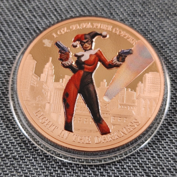 Colorized One Ounce .999 Fine Copper Harley Quinn Round in Capsule