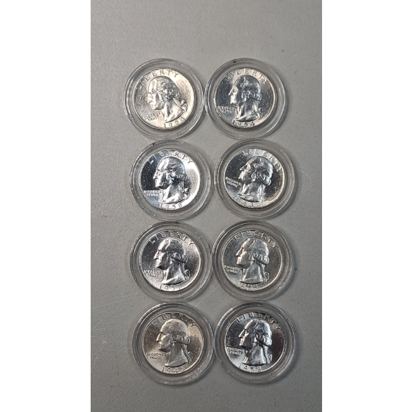 Assorted Years/Mint Marks 90% Silver Washington Quarters -In BU Condition - Face Value: $2.00