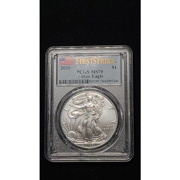 2020 PCGS First Strike MS 70 1 Troy oz 99.9% Silver American Eagle Coin