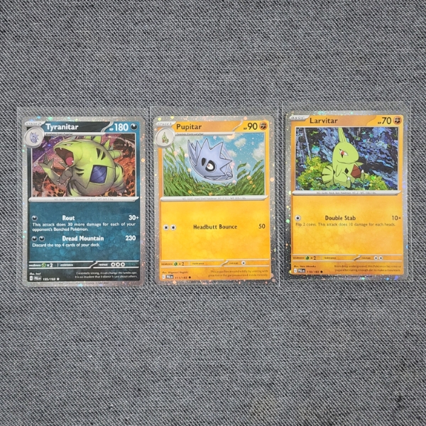 Three Promotional Holo Pokemon Trading Cards Ft. Larvitar, Pupitar & Tyranitar ~ 110, 111 & 135/193