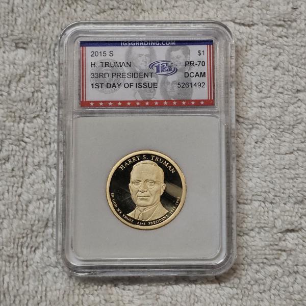 2015-S Harry S. Truman Presidential Dollar, certified by IGSGrading as a PR-70 DCAM