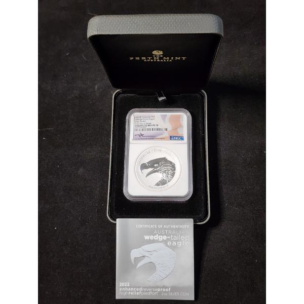 NGC ENHANCED REV PF70 2022-P Australian Wedge Tailed Eagle 2 Oz Silver Round Mercanti Signed