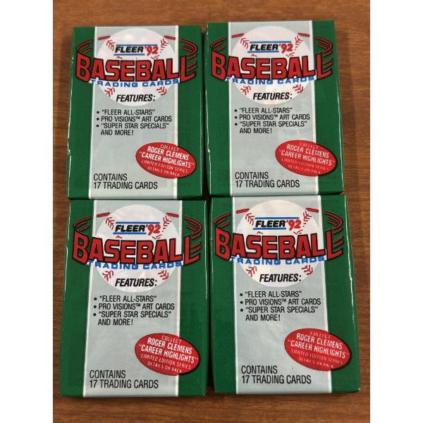 	4 - 1992 Fleer MLB Baseball Wax Packs Baseball Cards - 17 Cards Per Pack