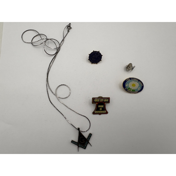 Necklace & 4 Pins - Forest City Lodge - Pride in Brotherhood - The Flower Lodge of Freemasonry