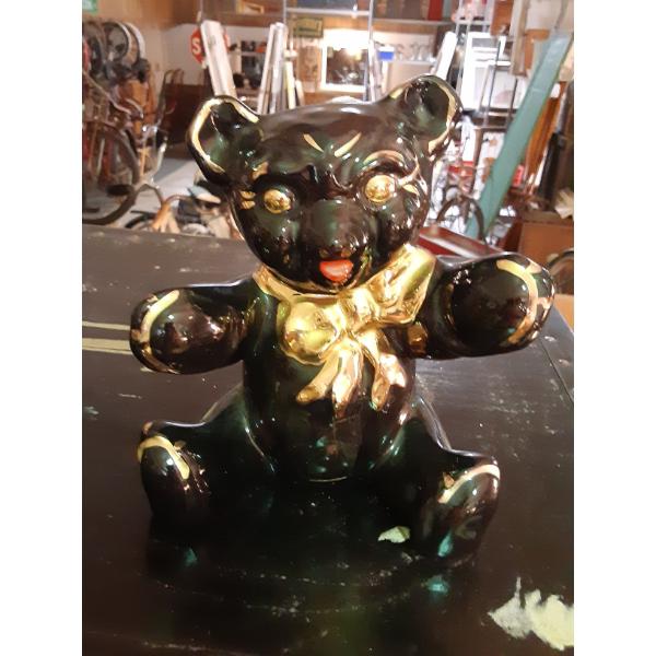 ca 1950s - Gold & Black Enameled Bear figure 8" Tall