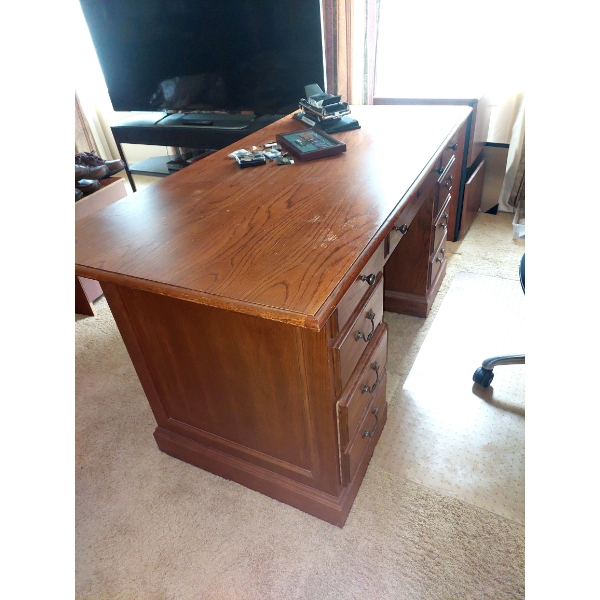 60" by 32" Oak Desk As Shown - Good Condition - See Pics