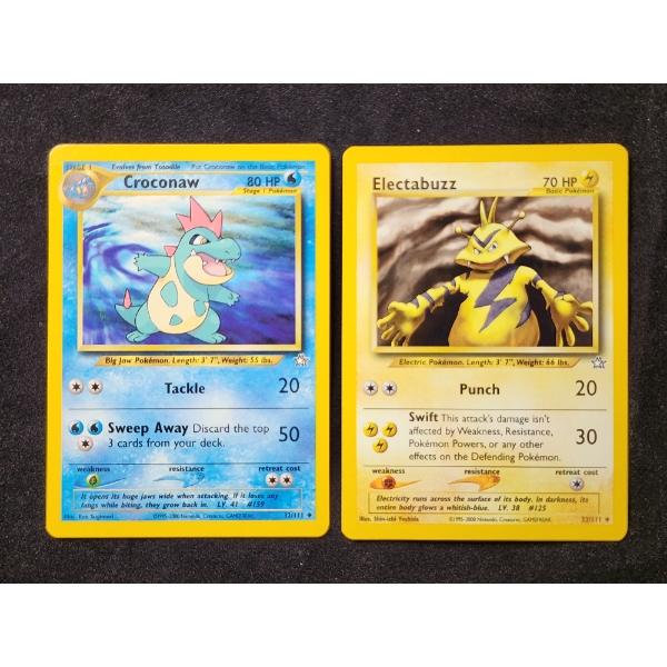 Two Vintage Neo Genesis Pokemon Trading Cards - Croconaw 32/111 & Electabuzz 33/111