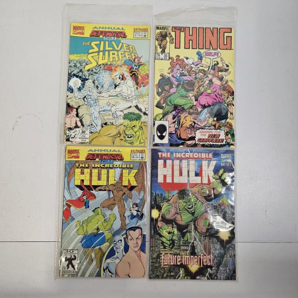 Vintage Marvel Comic Book Lot Of Four Issues Featuring Hulk, Silver Surfer, And The Thing