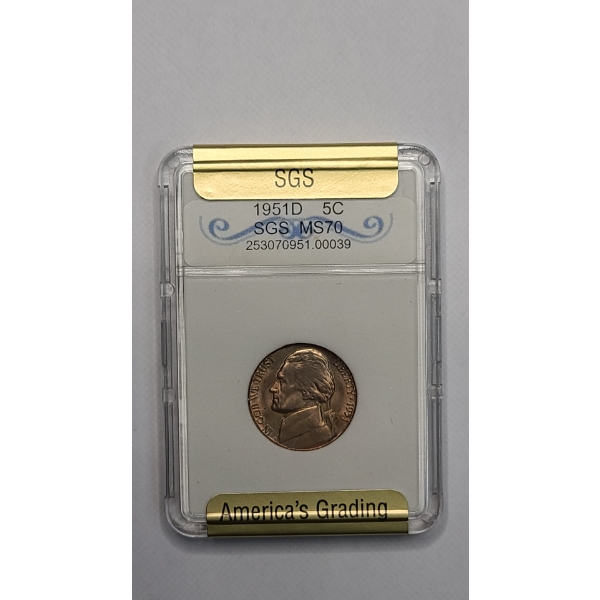 SGS 1951-D MS70 Jefferson Nickel 