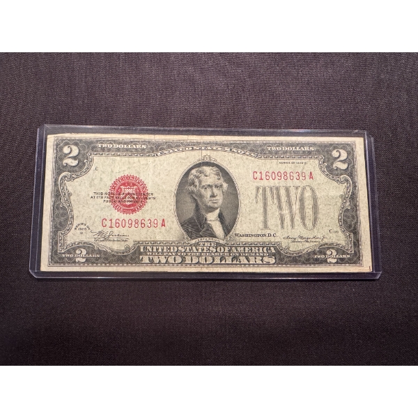 Outstanding 1928 $2.00 United States Jefferson Red Seal Bill - Comes In Protective Holder