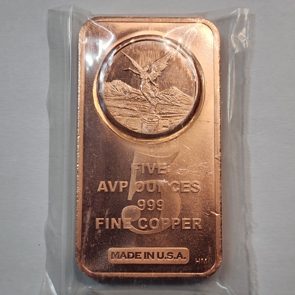 5 AVP Ounces .999 Fine Copper - Libertad Design - Made in USA 