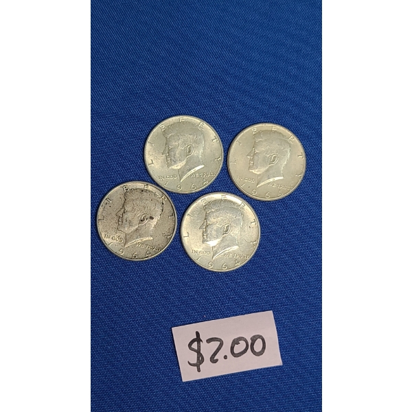 1964 90% Silver Kennedy Half Dollars - Face Value: $2.00