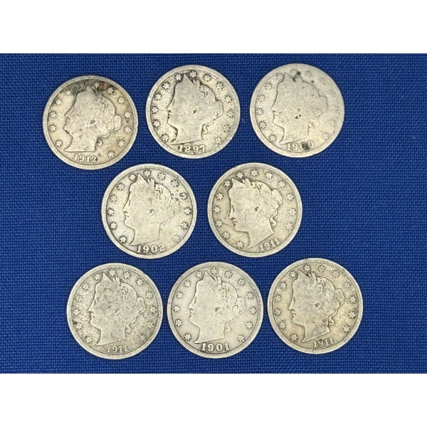 Lot of 8 United States V Nickels, Various Years