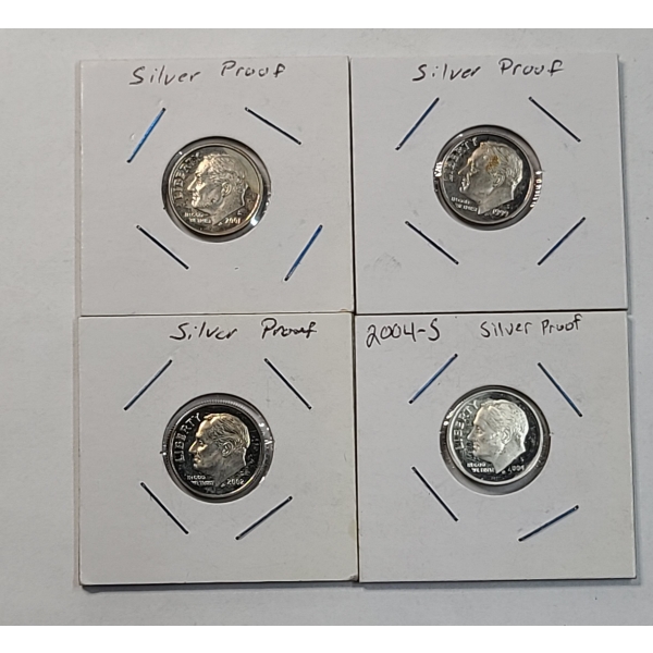 1999-S 2001-S, 2002-S, 2004-S 90% Silver Proof Roosevelt Dimes
