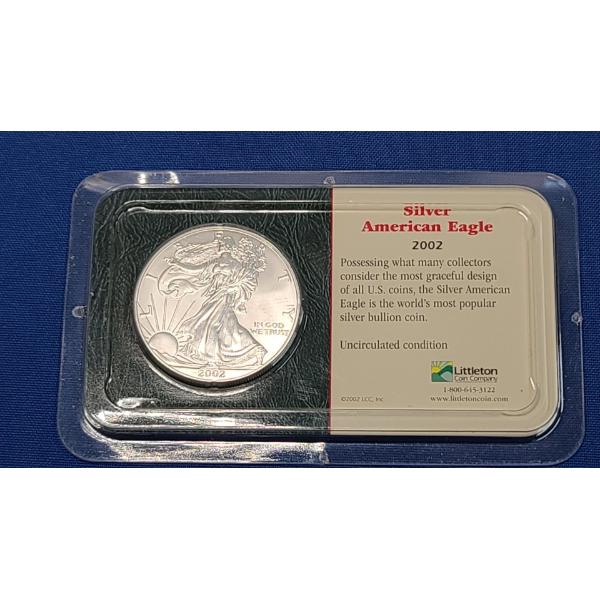 2002 Littleton Coin Company 99.93% Silver American Eagle In Original Packaging