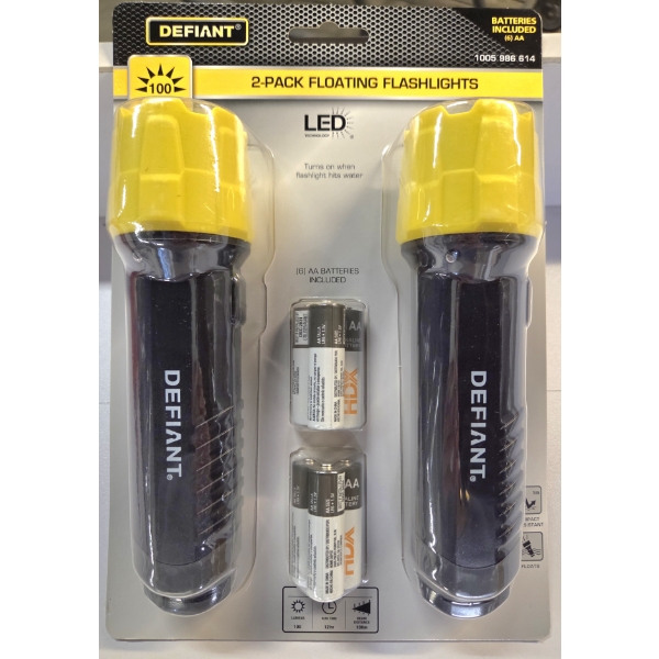  Brand New Defiant 100 Lumen LED Floating Flashlight Twin Pack - Batteries Included!