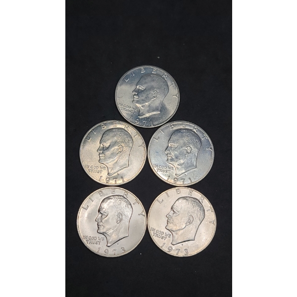 (3) 1971-S Eisenhower 40% Silver Dollars & (2) 1973-S 40% Silver Dollars - Face Value: $5.00