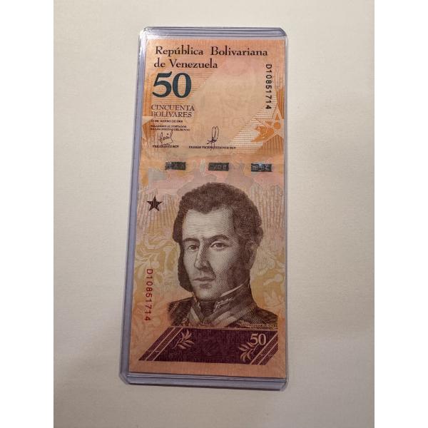 2018 Venezuela 50 Bolivares Uncirculated Note In Protective Holder - Mint Condition