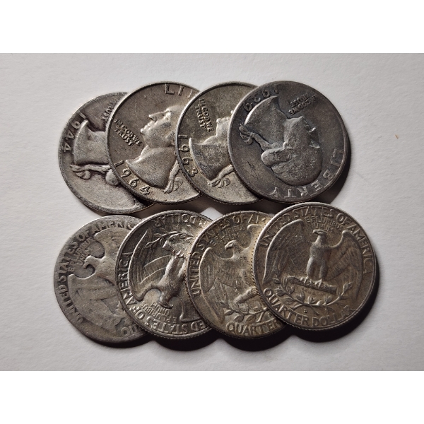 Eight Assorted United States 90% Silver Quarters ~ FACE VALUE $2.00
