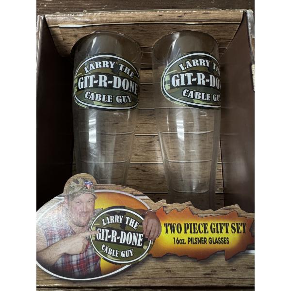 2 - Larry The Cable Guy Git-R-Done 16 Oz Pilsner Glasses - Never Opened