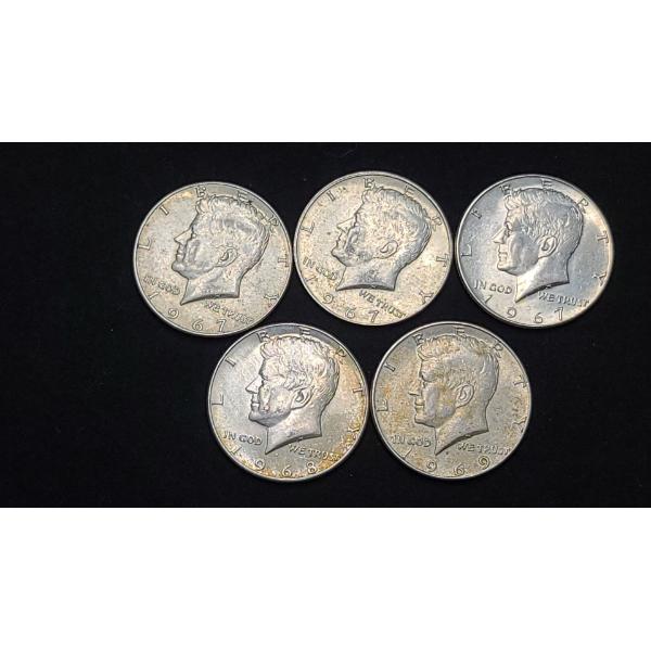 1967, 1968, 1969 40% Kennedy Half Dollars - Face Value: $2.50